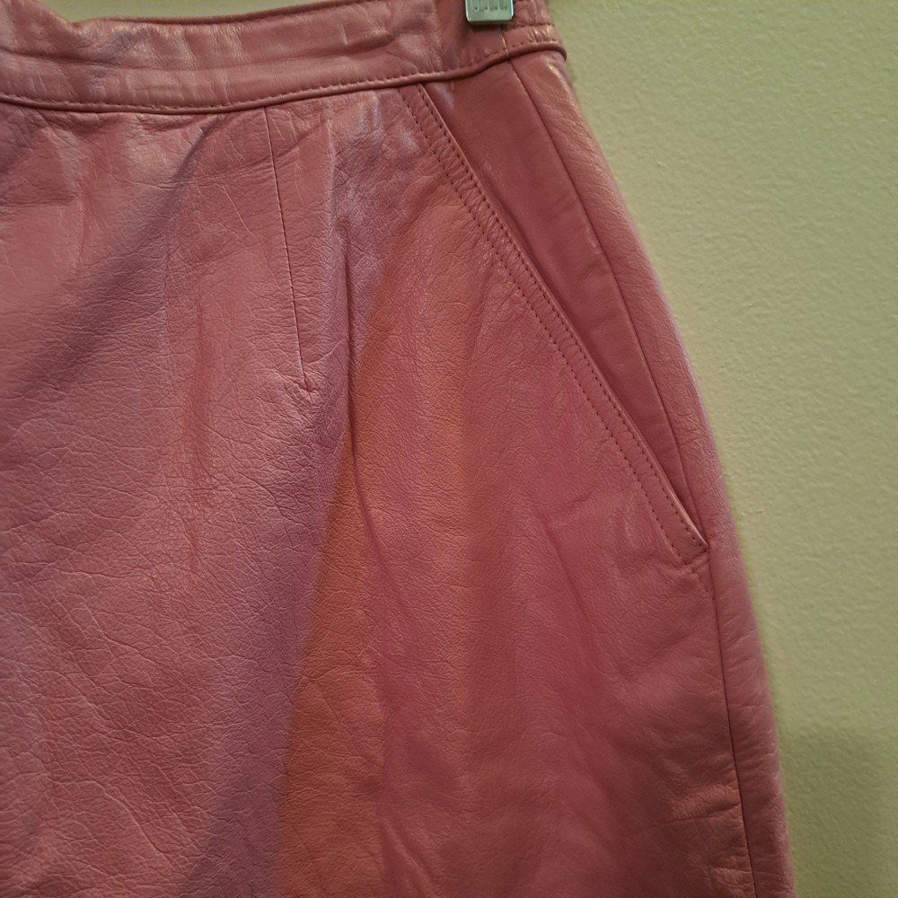 Vintage Pink Leather Pencil Skirt High Waisted‎ Midi with Pockets Waist 30" - Picture 5 of 13